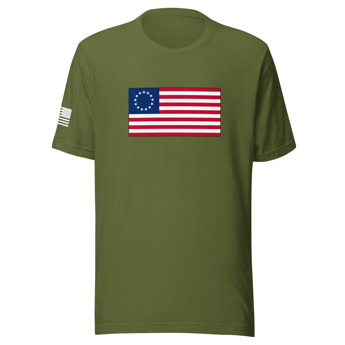 Betsy Ross Flag | Short Sleeve Jersey T-Shirt | Bella + Canvas T-Shirt Gun Beaver Olive S