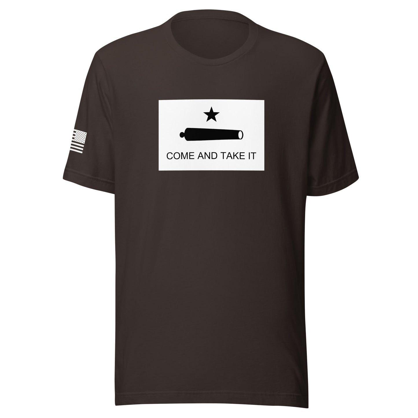 "Come and Take It" Gonzales Flag | Short Sleeve Jersey T-Shirt | Bella + Canvas T-Shirt Gun Beaver Brown S