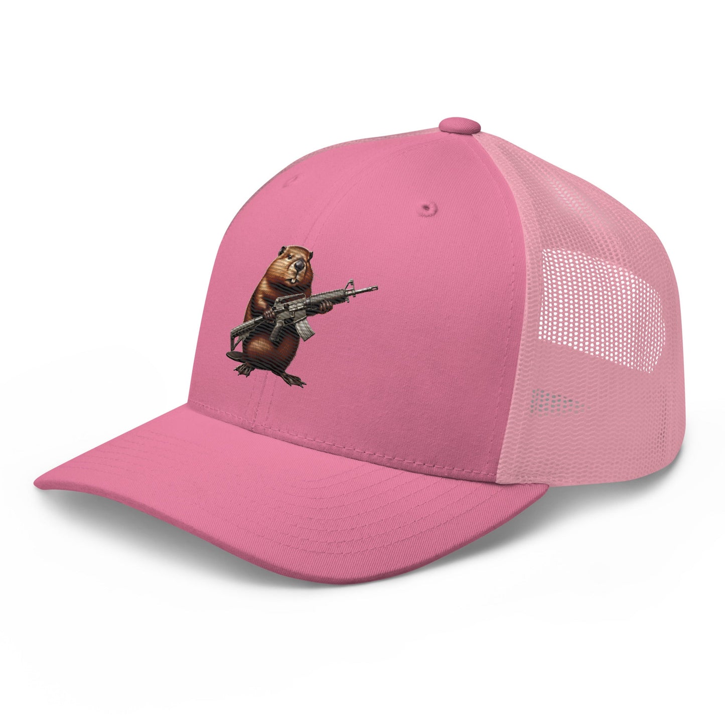 Embroidered Gun Beaver Clutching Rifle | Retro Trucker Cap Retro Trucker Cap Gun Beaver
