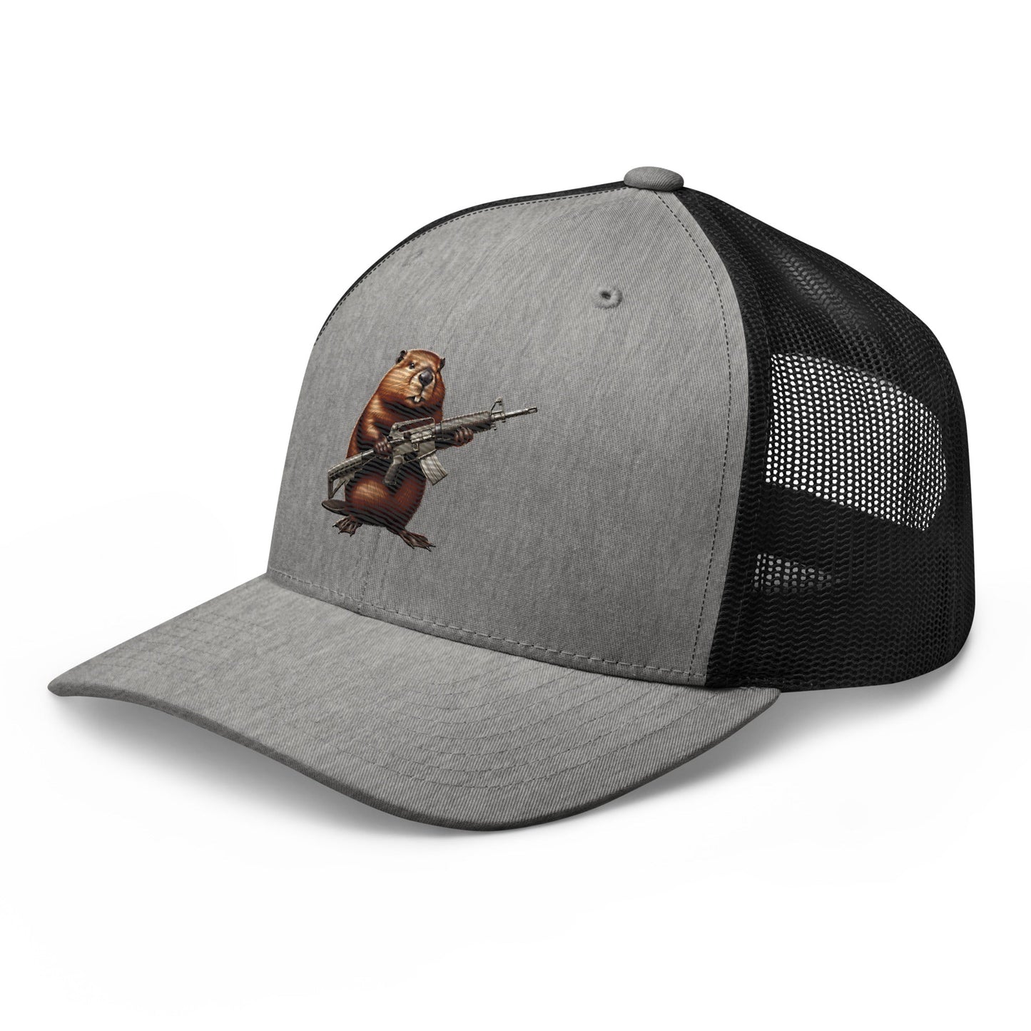 Embroidered Gun Beaver Clutching Rifle | Retro Trucker Cap Retro Trucker Cap Gun Beaver