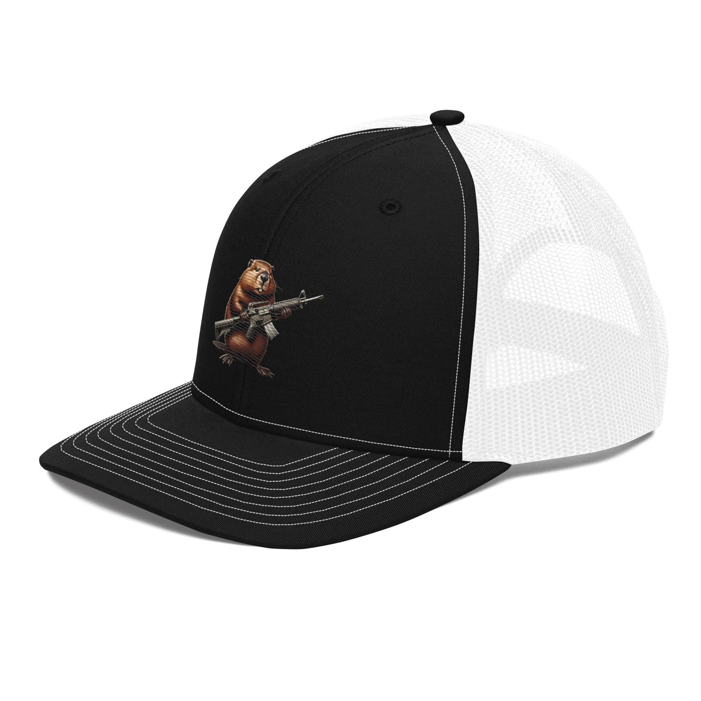 Embroidered Gun Beaver Clutching Rifle | Snapback Trucker Cap | Richardson 112 Richardson 112 Gun Beaver