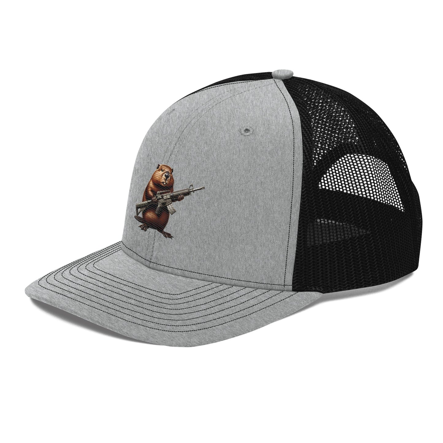 Embroidered Gun Beaver Clutching Rifle | Snapback Trucker Cap | Richardson 112 Richardson 112 Gun Beaver