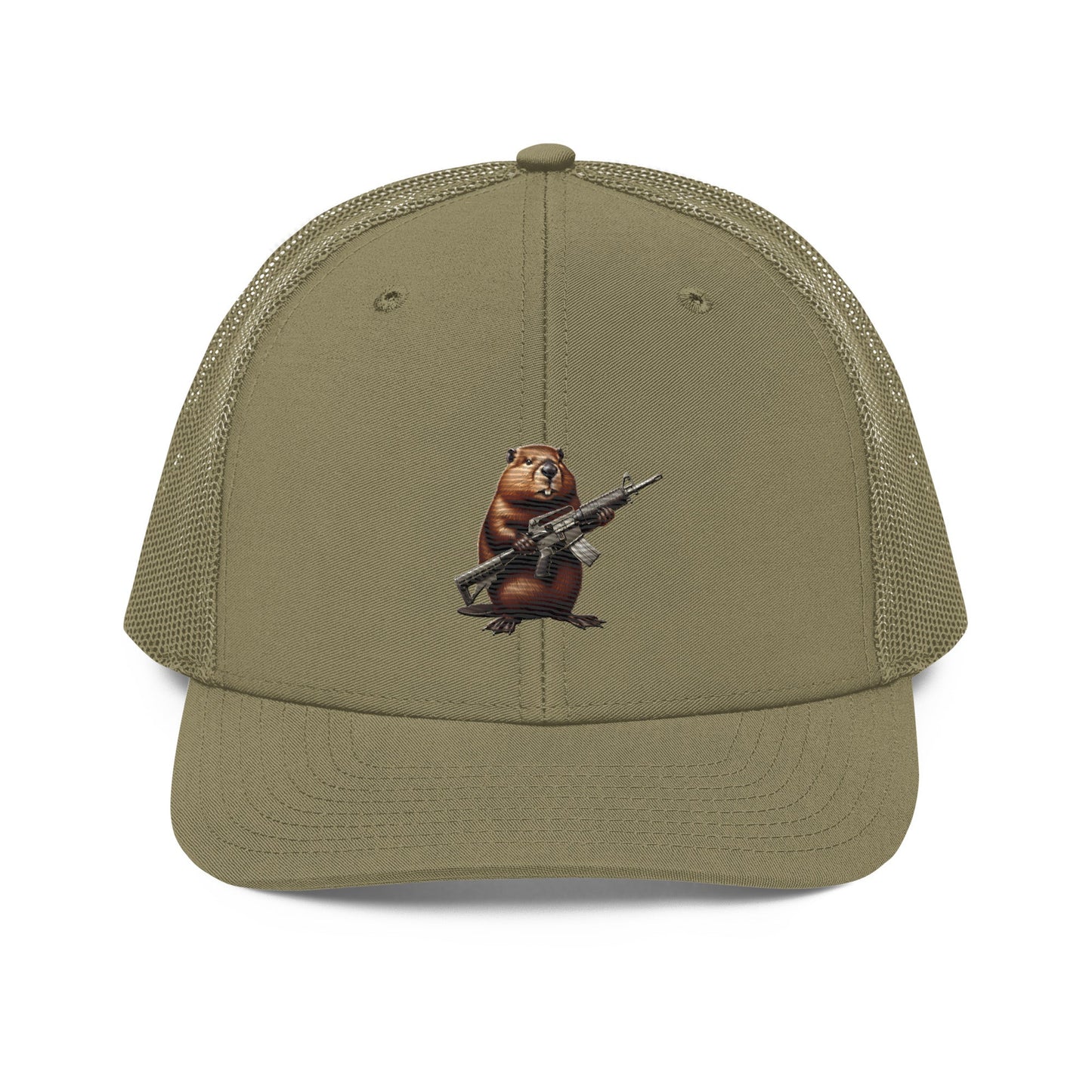 Embroidered Gun Beaver Clutching Rifle | Snapback Trucker Cap | Richardson 112 Richardson 112 Gun Beaver Loden