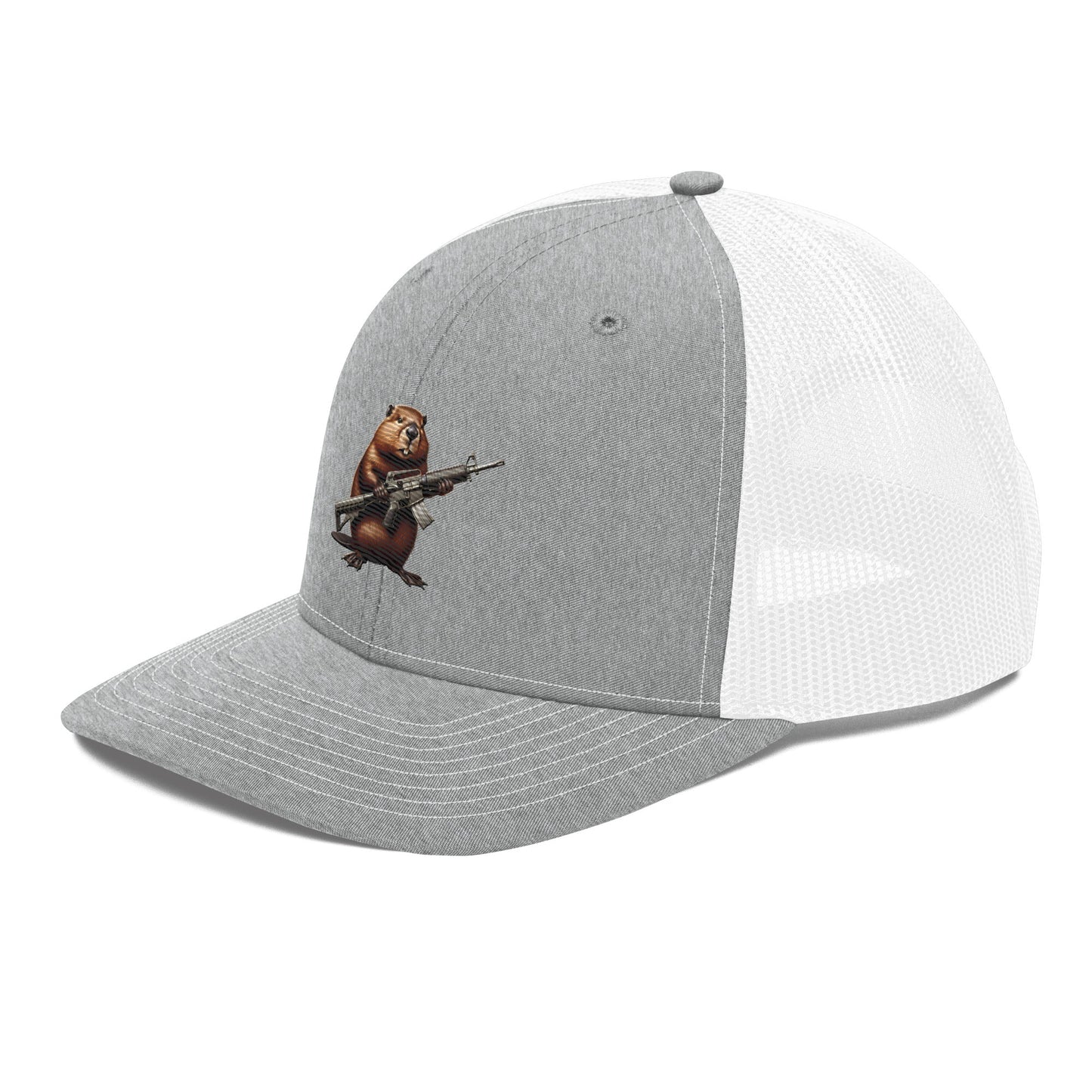 Embroidered Gun Beaver Clutching Rifle | Snapback Trucker Cap | Richardson 112 Richardson 112 Gun Beaver