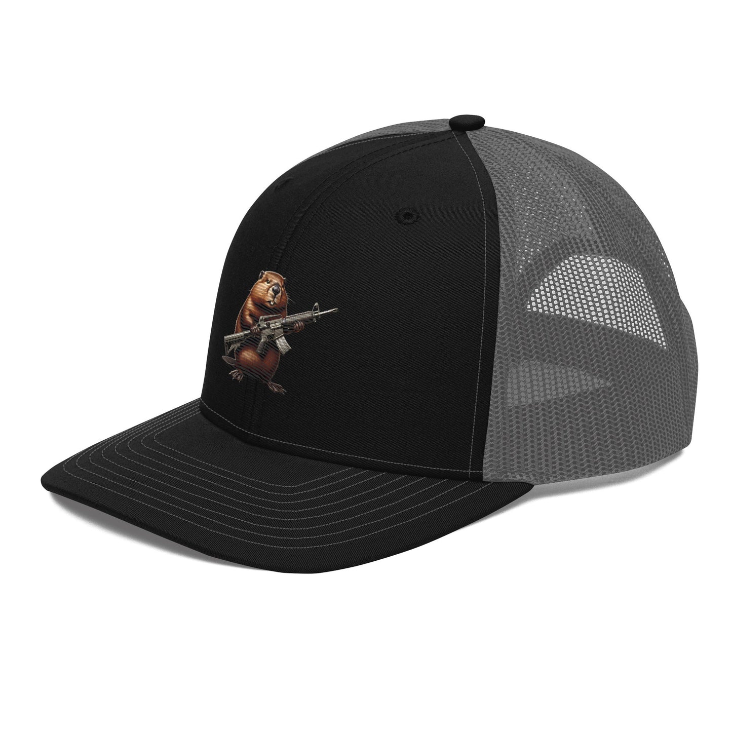Embroidered Gun Beaver Clutching Rifle | Snapback Trucker Cap | Richardson 112 Richardson 112 Gun Beaver
