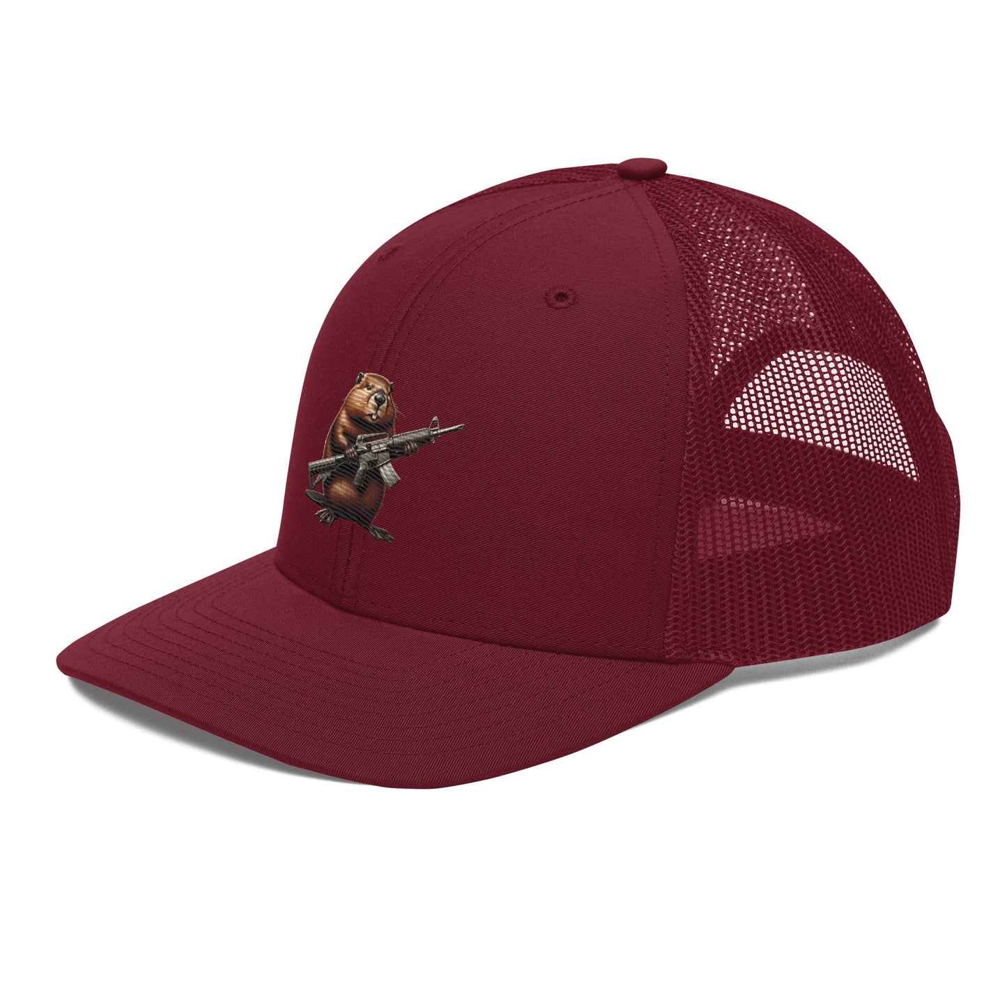 Embroidered Gun Beaver Clutching Rifle | Snapback Trucker Cap | Richardson 112 Richardson 112 Gun Beaver