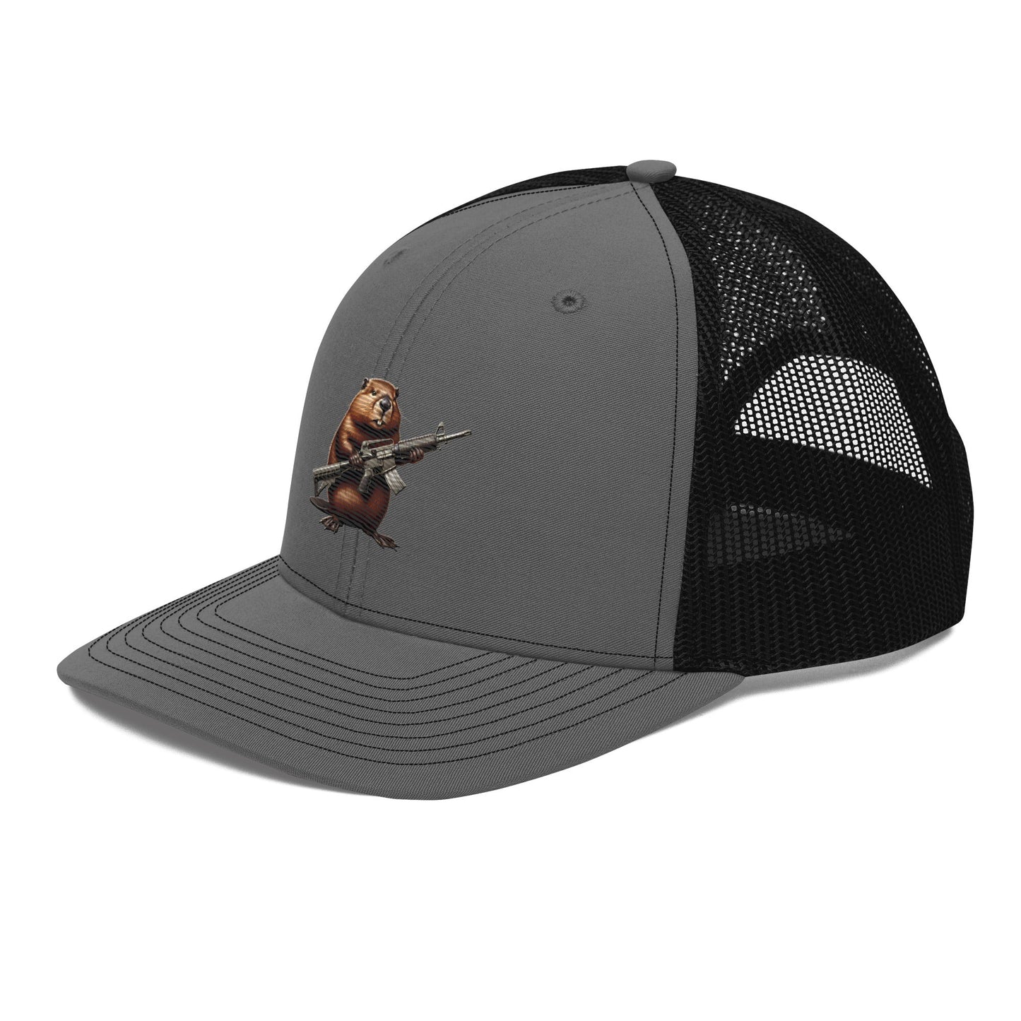 Embroidered Gun Beaver Clutching Rifle | Snapback Trucker Cap | Richardson 112 Richardson 112 Gun Beaver