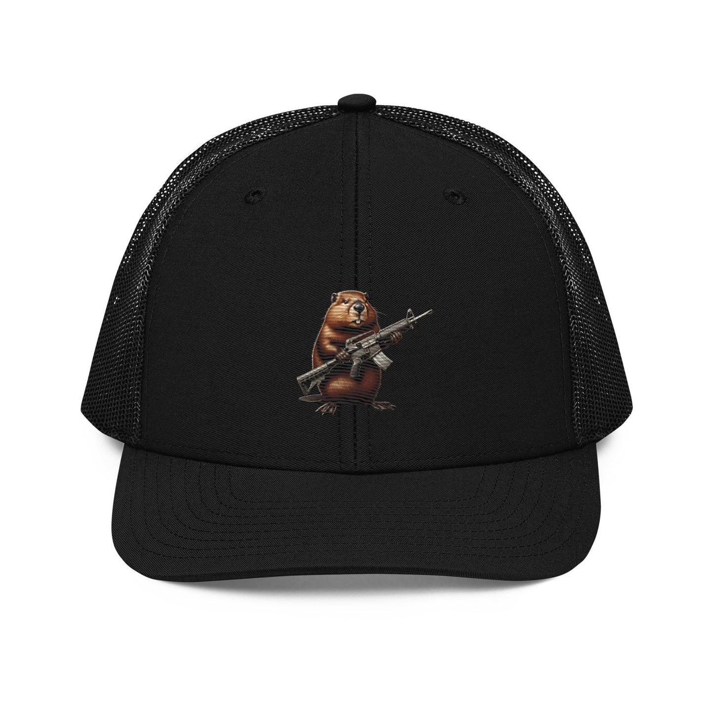 Embroidered Gun Beaver Clutching Rifle | Snapback Trucker Cap | Richardson 112 Richardson 112 Gun Beaver Black