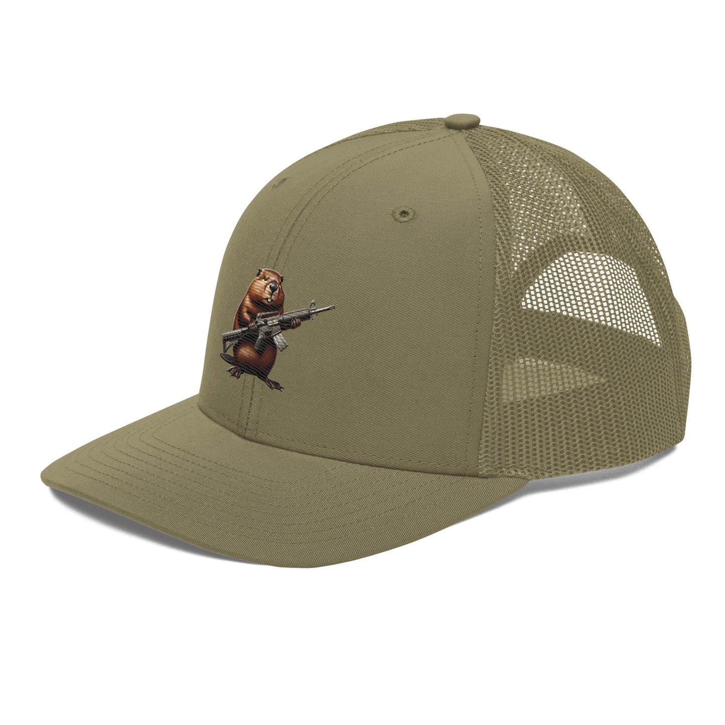 Embroidered Gun Beaver Clutching Rifle | Snapback Trucker Cap | Richardson 112 Richardson 112 Gun Beaver