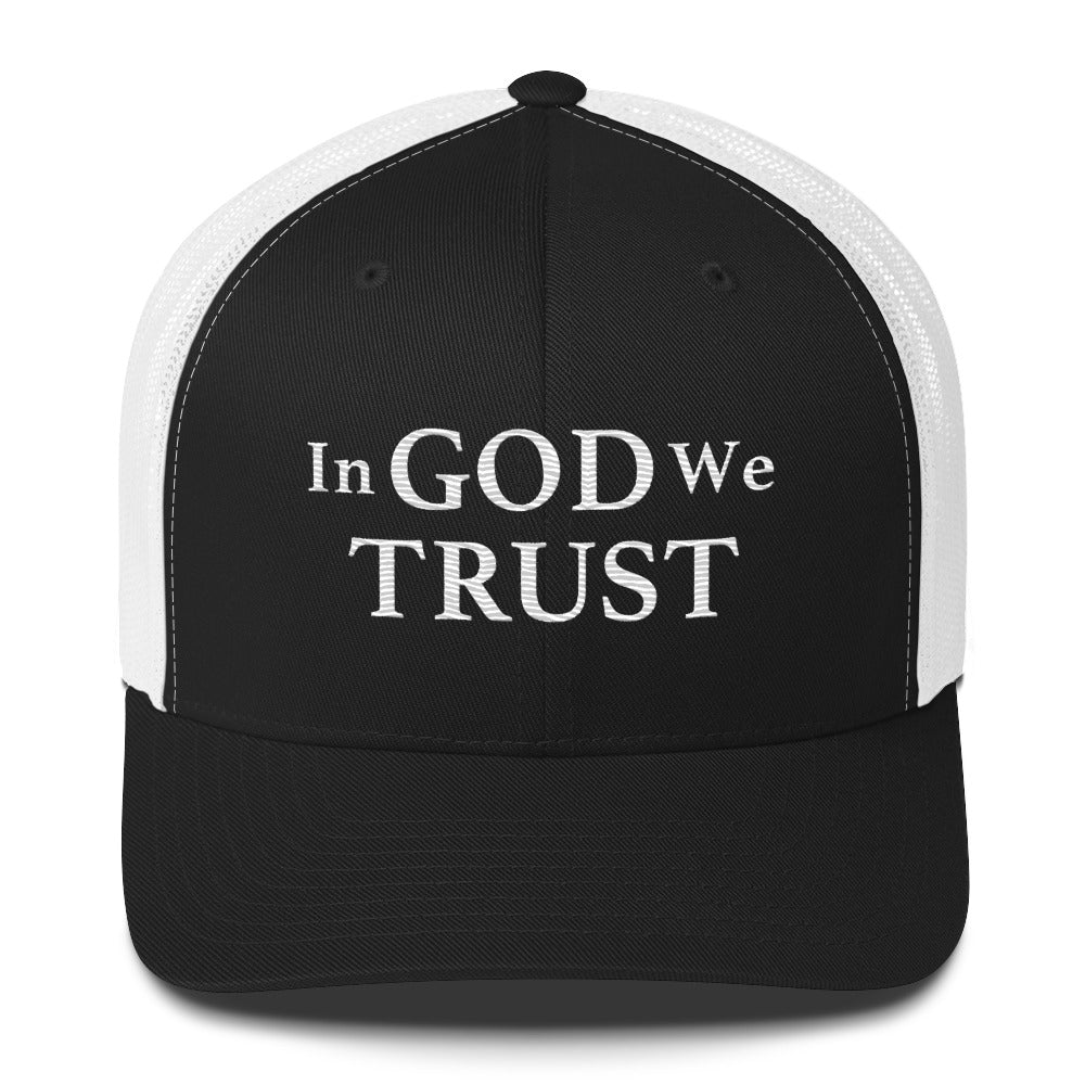 Embroidered "In God We Trust" | Retro Trucker Cap Retro Trucker Cap Gun Beaver Black/ White