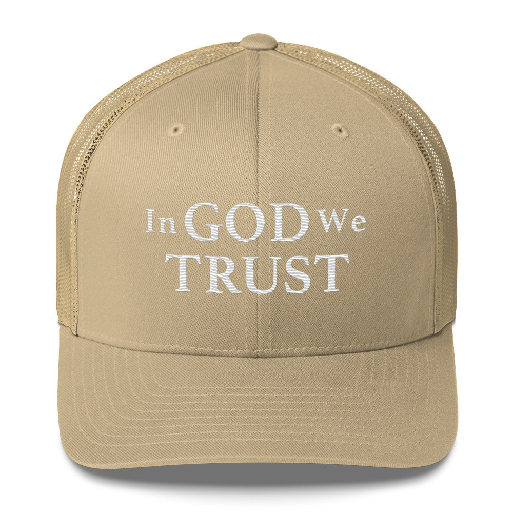 Embroidered "In God We Trust" | Retro Trucker Cap Retro Trucker Cap Gun Beaver Khaki