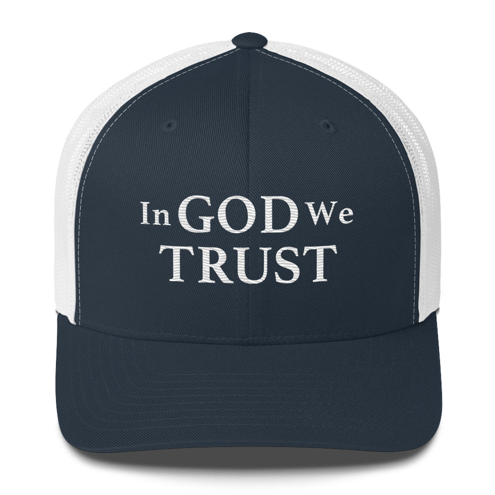 Embroidered "In God We Trust" | Retro Trucker Cap Retro Trucker Cap Gun Beaver Navy/ White