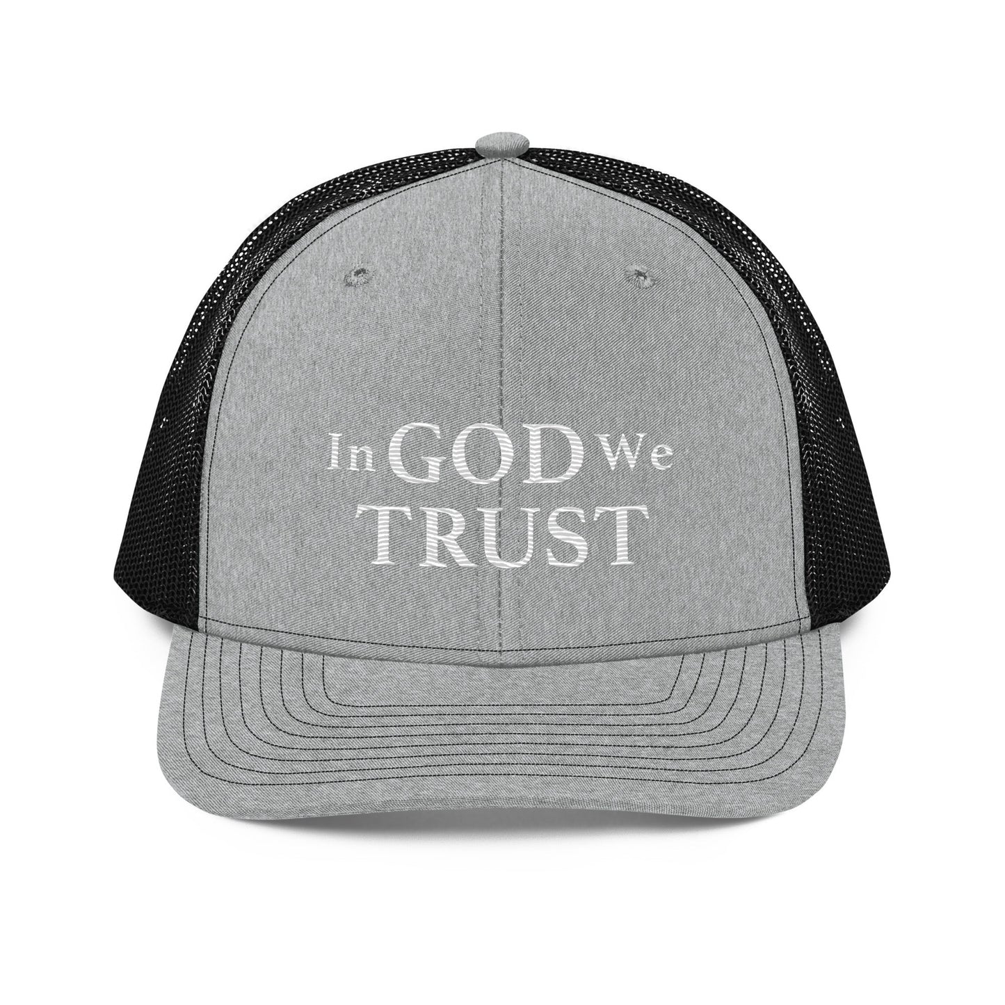 Embroidered "In God We Trust" | Snapback Trucker Cap | Richardson 112 Richardson 112 Gun Beaver Heather Grey / Black