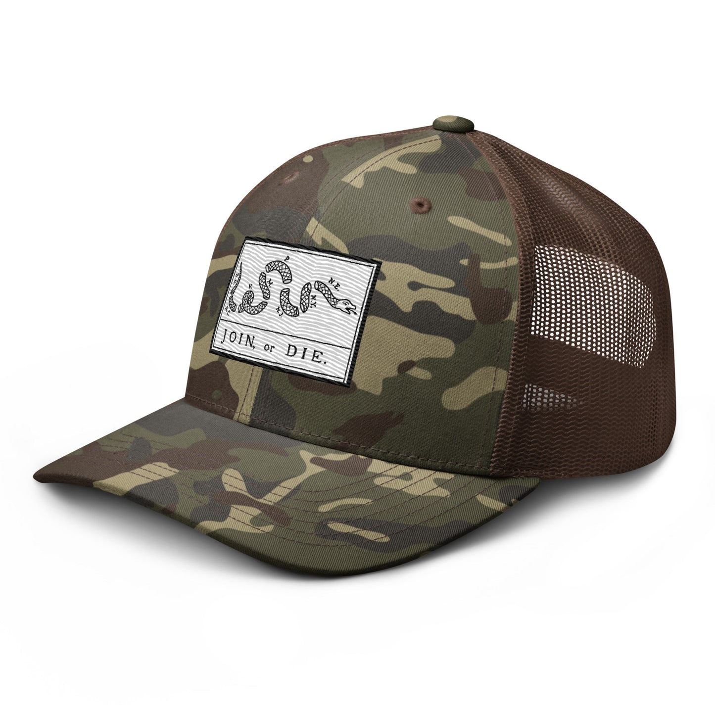 Embroidered “Join or Die" Flag | Camouflage Trucker Cap Camouflage Trucker Cap Gun Beaver