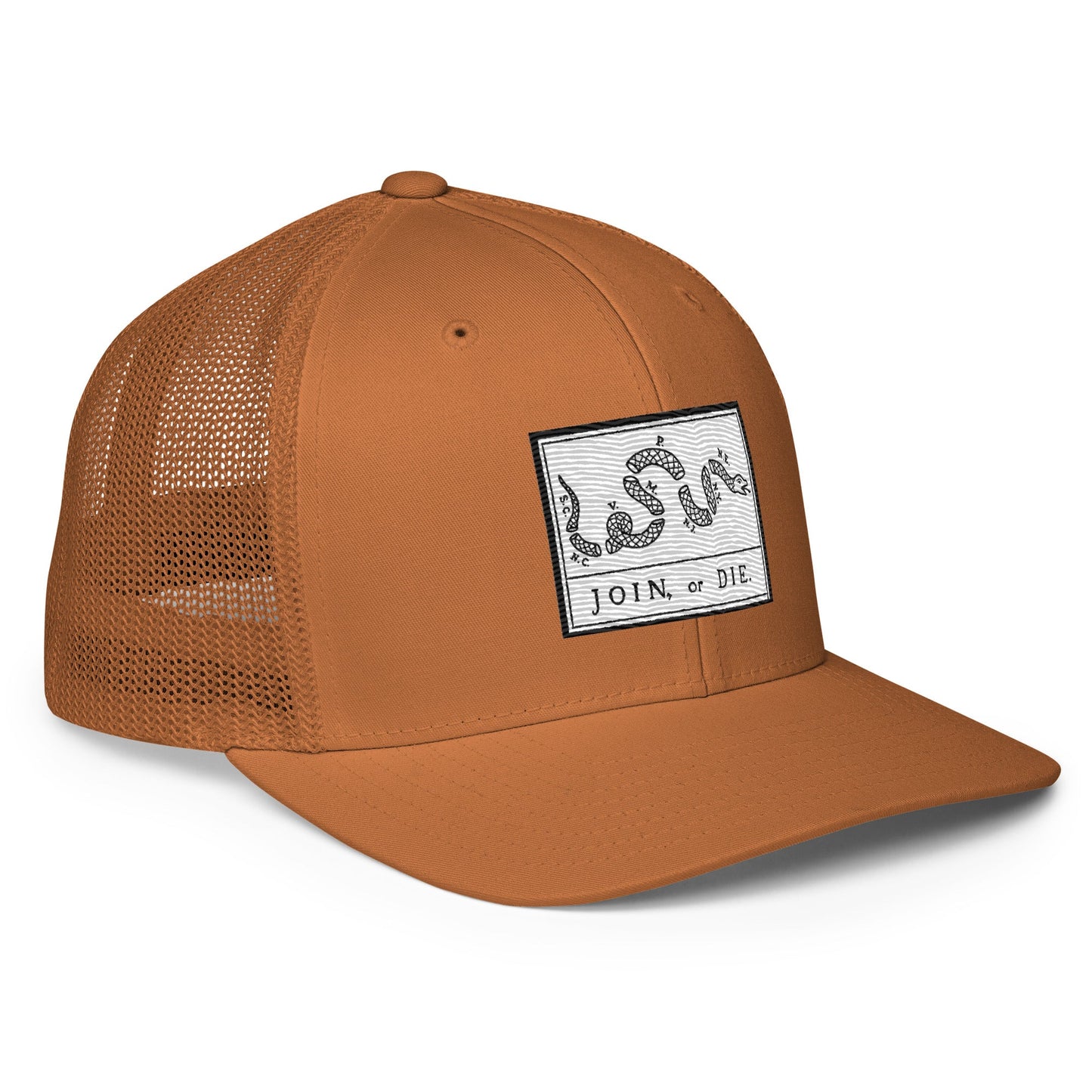 Embroidered “Join or Die" Flag | Closed-Back Trucker Cap | Flexfit 6511 Flexfit 6511 Gun Beaver