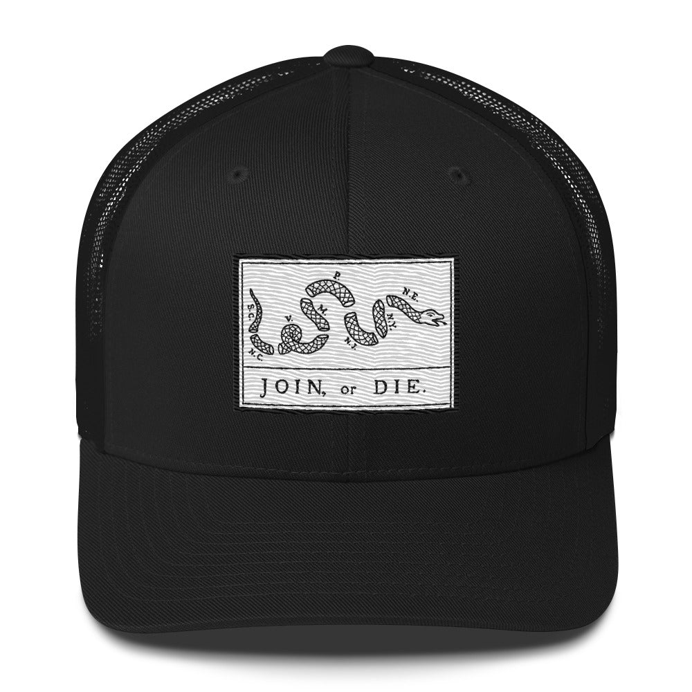 Embroidered “Join or Die" Flag | Retro Trucker Cap Retro Trucker Cap Gun Beaver Black