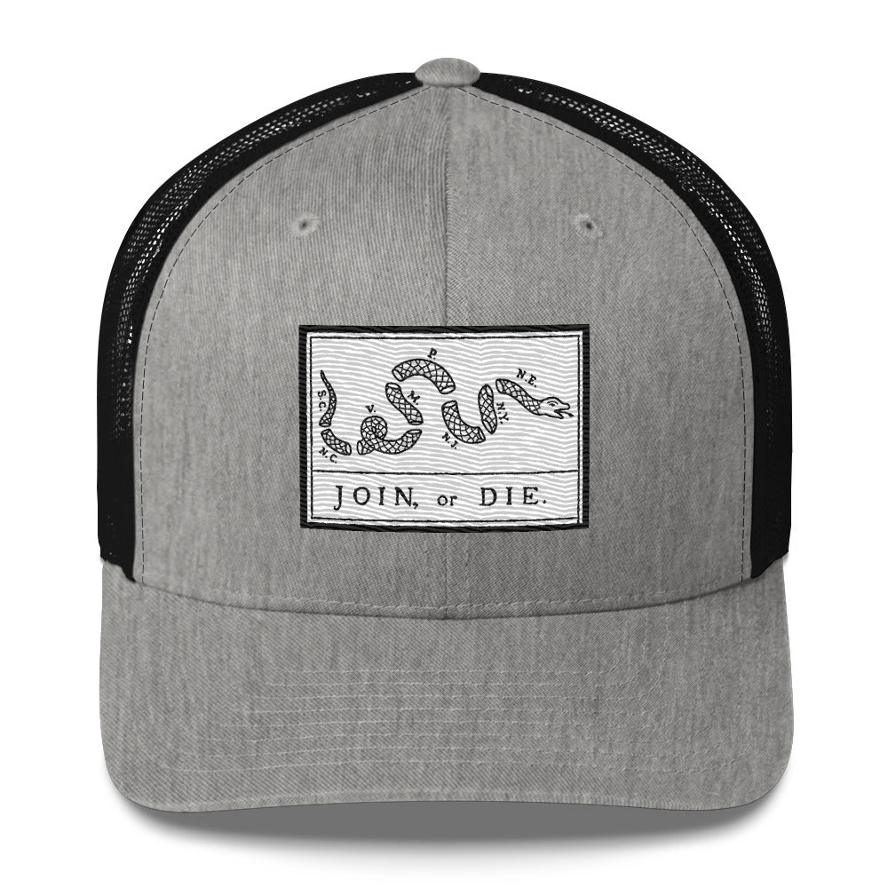 Embroidered “Join or Die" Flag | Retro Trucker Cap Retro Trucker Cap Gun Beaver Heather/ Black