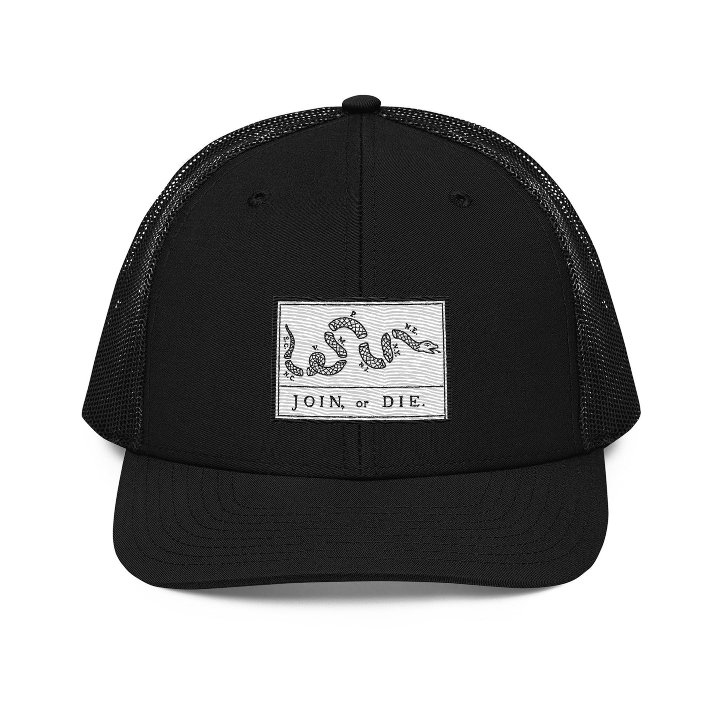 Embroidered “Join or Die" Flag | Snapback Trucker Cap | Richardson 112 Richardson 112 Gun Beaver Black