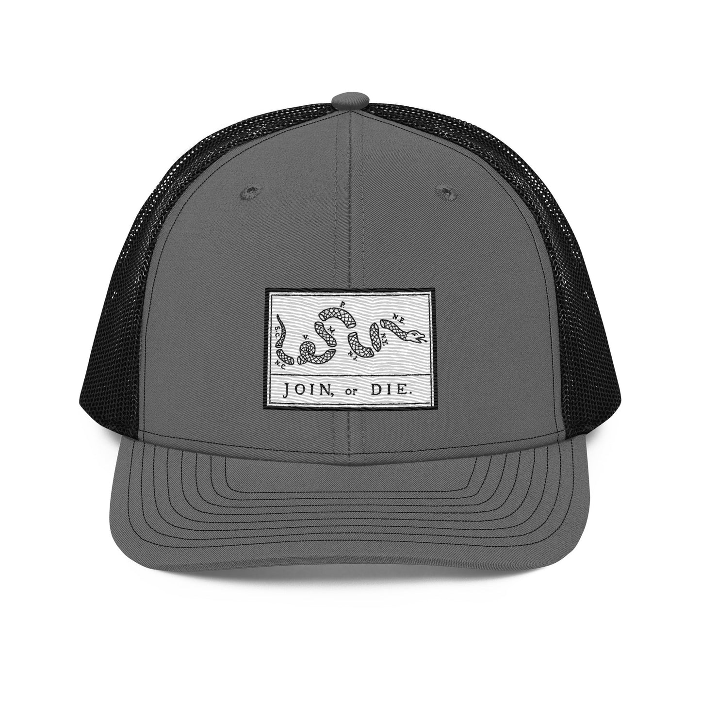 Embroidered “Join or Die" Flag | Snapback Trucker Cap | Richardson 112 Richardson 112 Gun Beaver Charcoal/Black