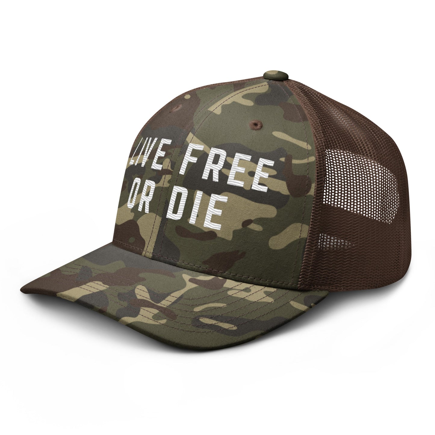 Embroidered "LIVE FREE OR DIE" | Camouflage Trucker Cap Camouflage Trucker Cap Gun Beaver