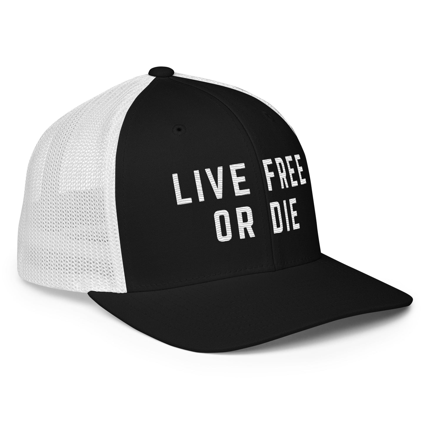 Embroidered "LIVE FREE OR DIE" | Closed-Back Trucker Cap | Flexfit 6511 Flexfit 6511 Gun Beaver