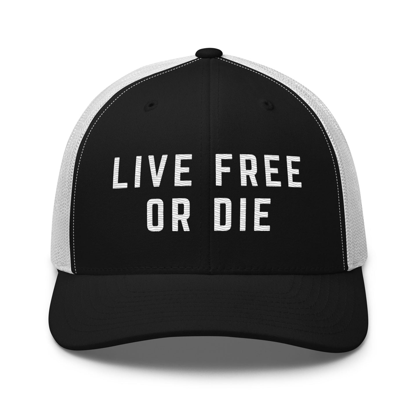 Embroidered "LIVE FREE OR DIE" | Retro Trucker Cap Retro Trucker Cap Gun Beaver Black/ White