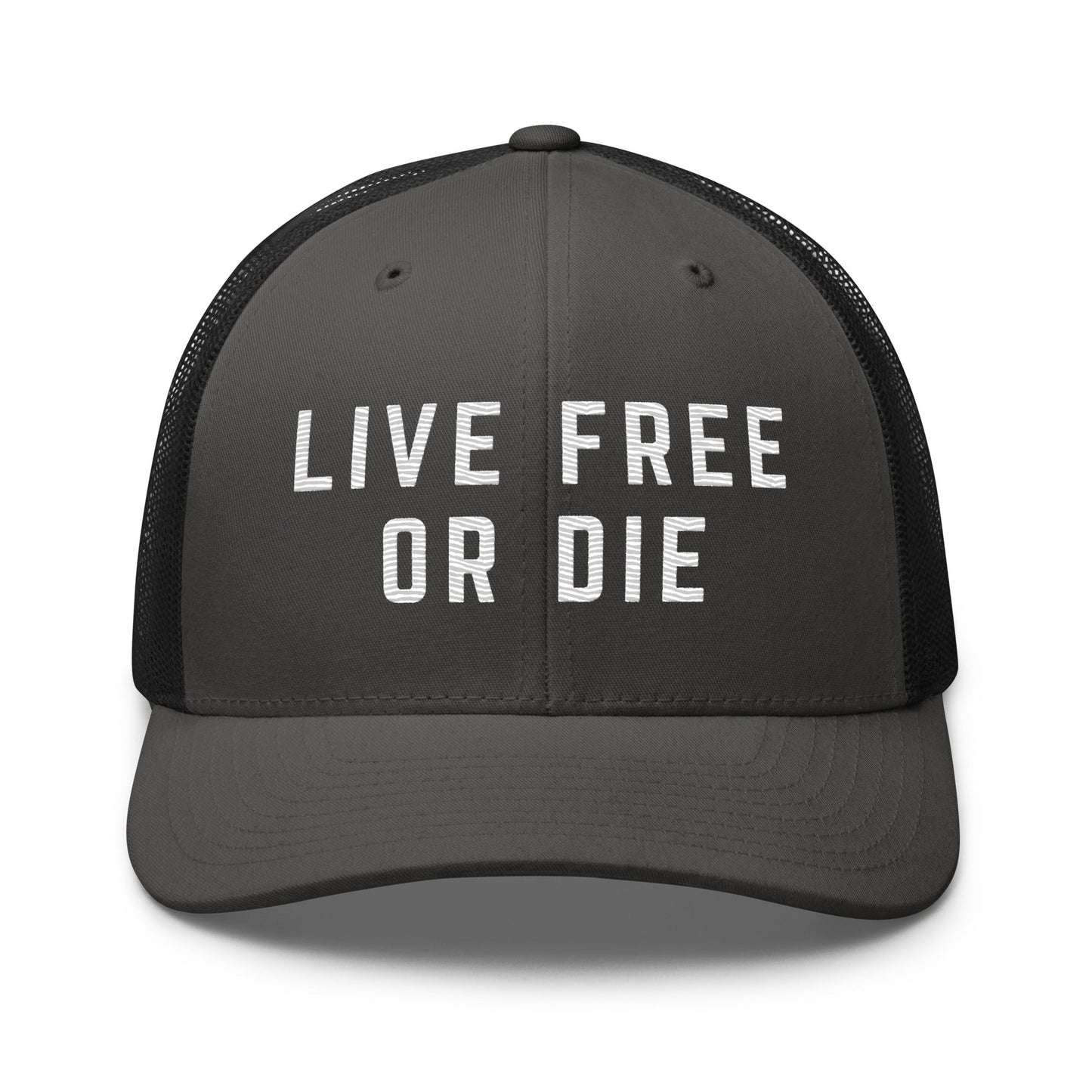 Embroidered "LIVE FREE OR DIE" | Retro Trucker Cap Retro Trucker Cap Gun Beaver Charcoal/ Black