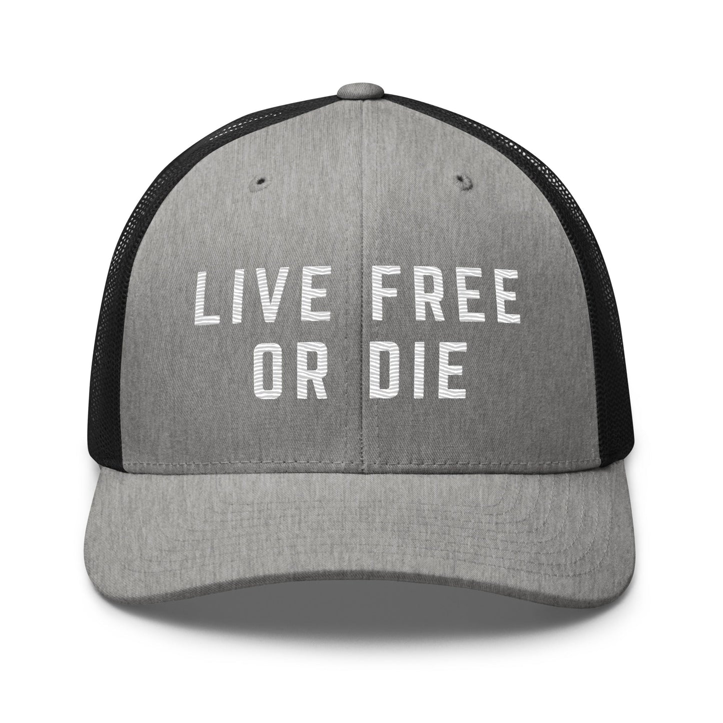 Embroidered "LIVE FREE OR DIE" | Retro Trucker Cap Retro Trucker Cap Gun Beaver Heather/ Black