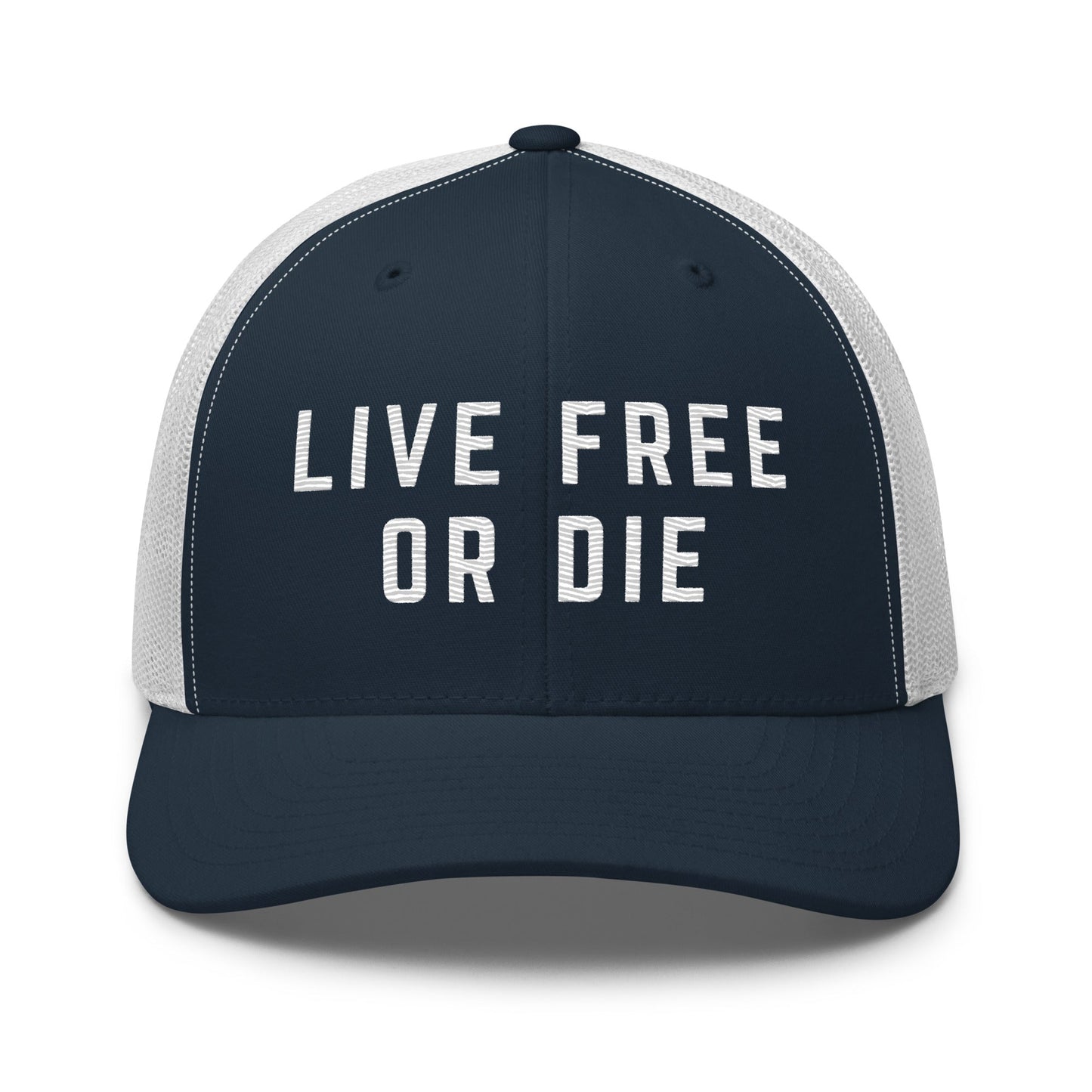 Embroidered "LIVE FREE OR DIE" | Retro Trucker Cap Retro Trucker Cap Gun Beaver Navy/ White