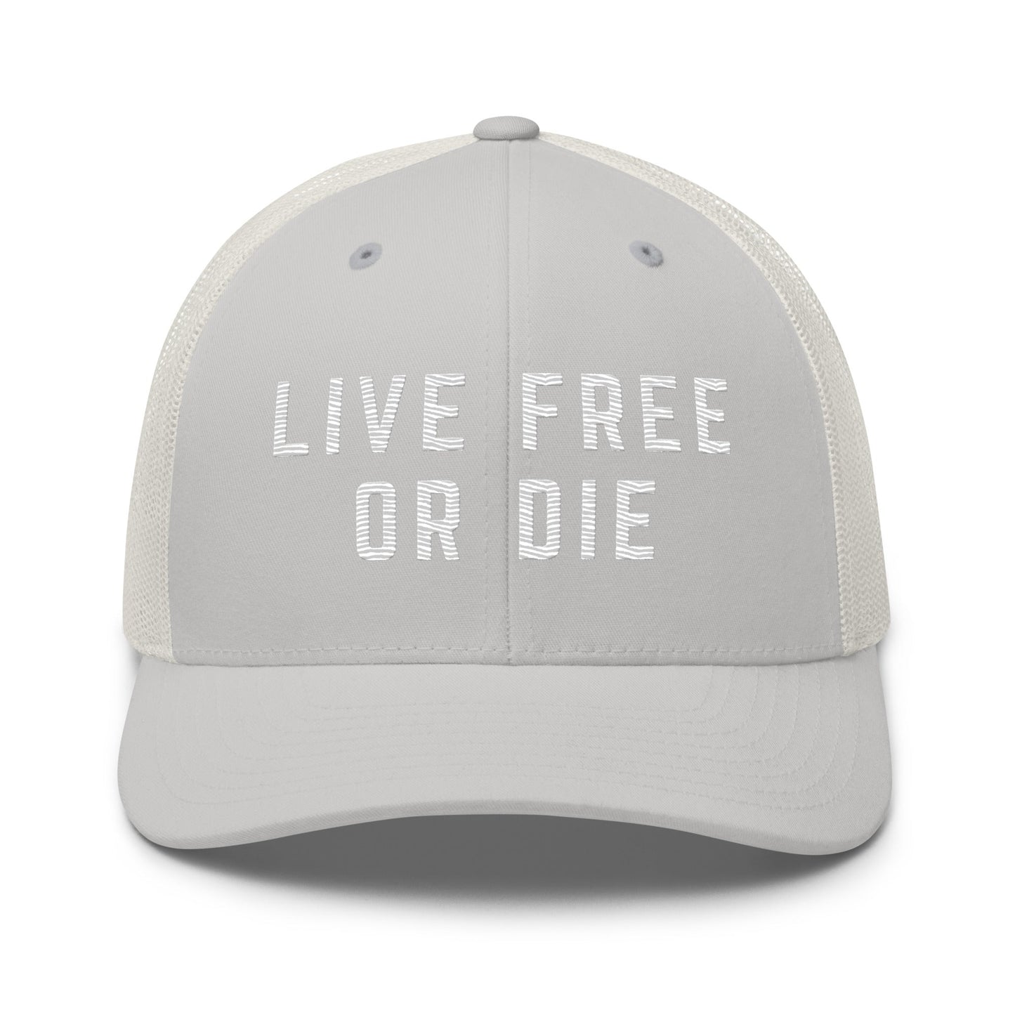 Embroidered "LIVE FREE OR DIE" | Retro Trucker Cap Retro Trucker Cap Gun Beaver Silver