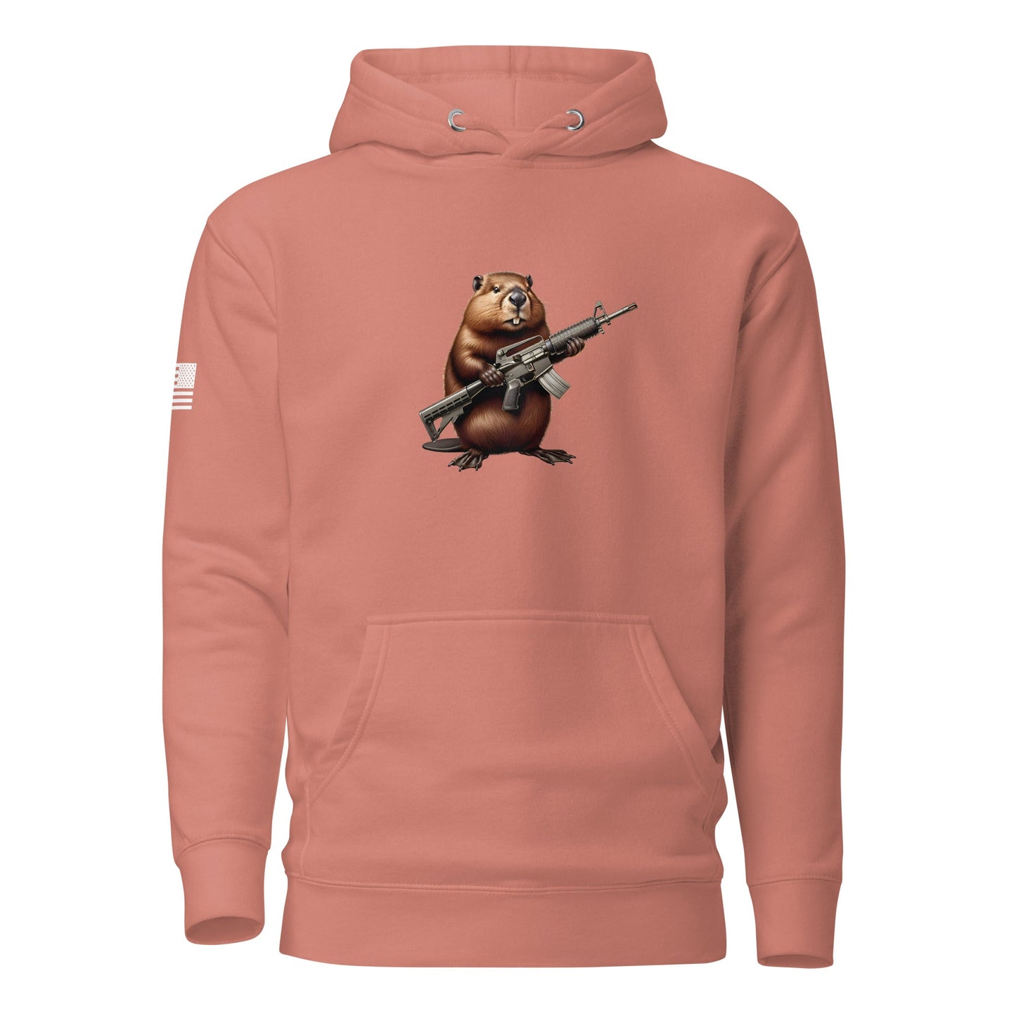 Gun Beaver Clutching Rifle | Premium Cotton Hoodie Cotton Hoodie Gun Beaver Dusty Rose S