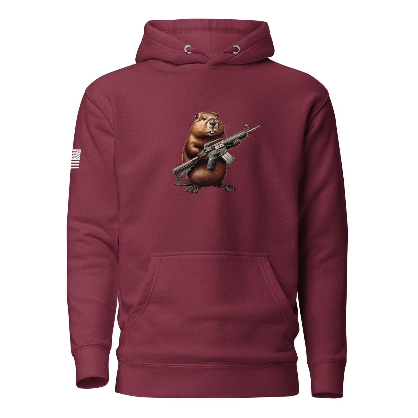 Gun Beaver Clutching Rifle | Premium Cotton Hoodie Cotton Hoodie Gun Beaver Maroon S
