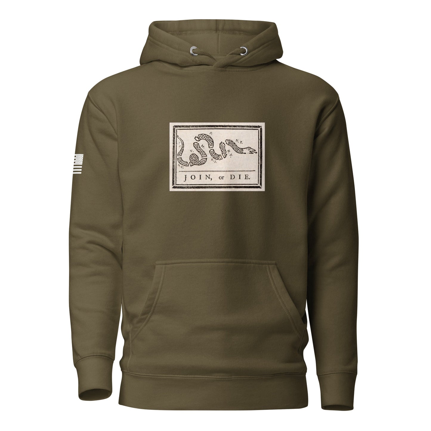 "Join or Die" Flag | Premium Cotton Hoodie Cotton Hoodie Gun Beaver Military Green S