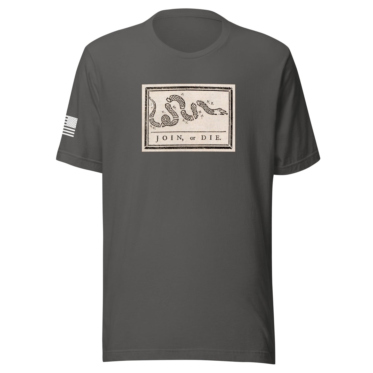 "Join or Die" Flag | Short Sleeve Jersey T-Shirt | Bella + Canvas T-Shirt Gun Beaver Asphalt S