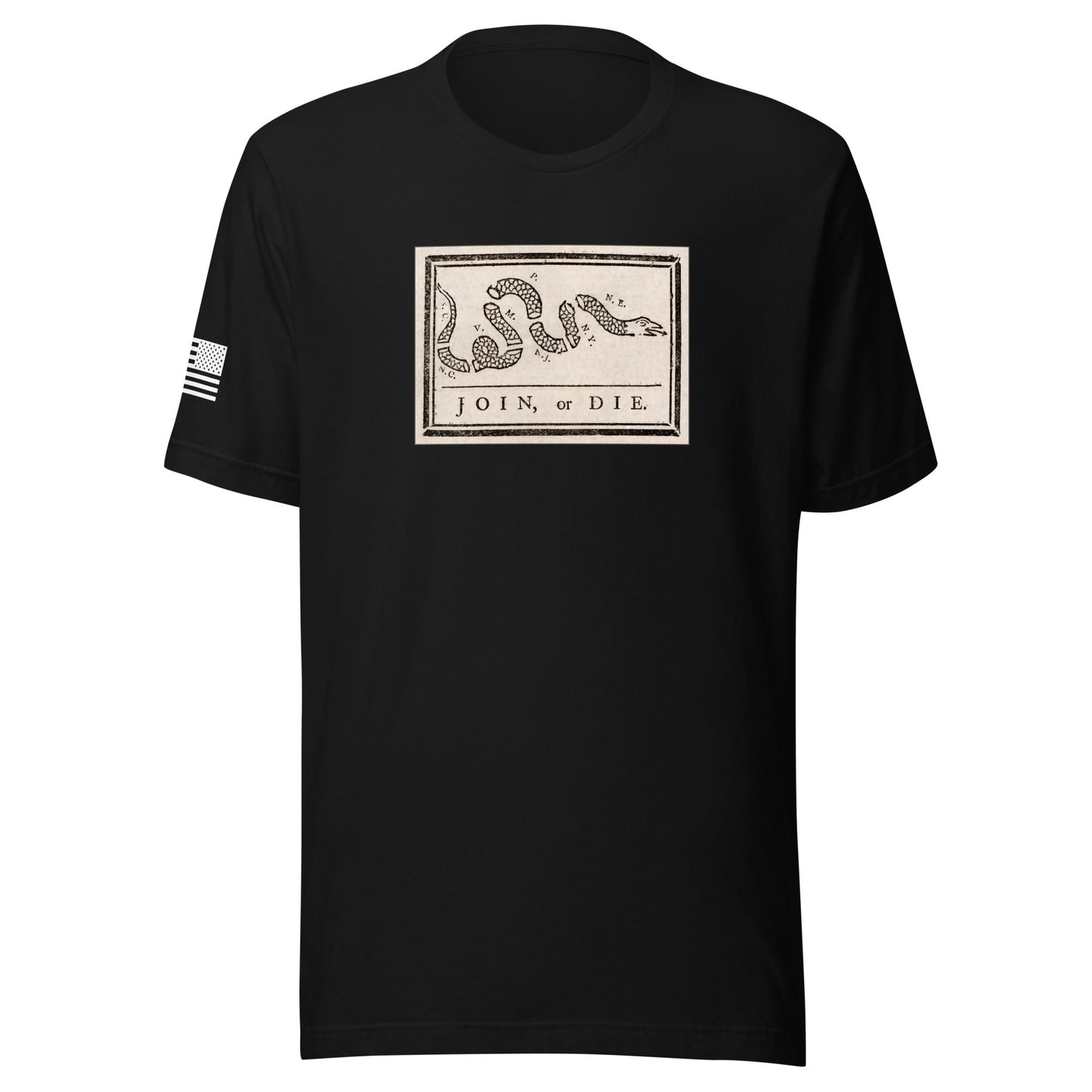 "Join or Die" Flag | Short Sleeve Jersey T-Shirt | Bella + Canvas T-Shirt Gun Beaver Black S