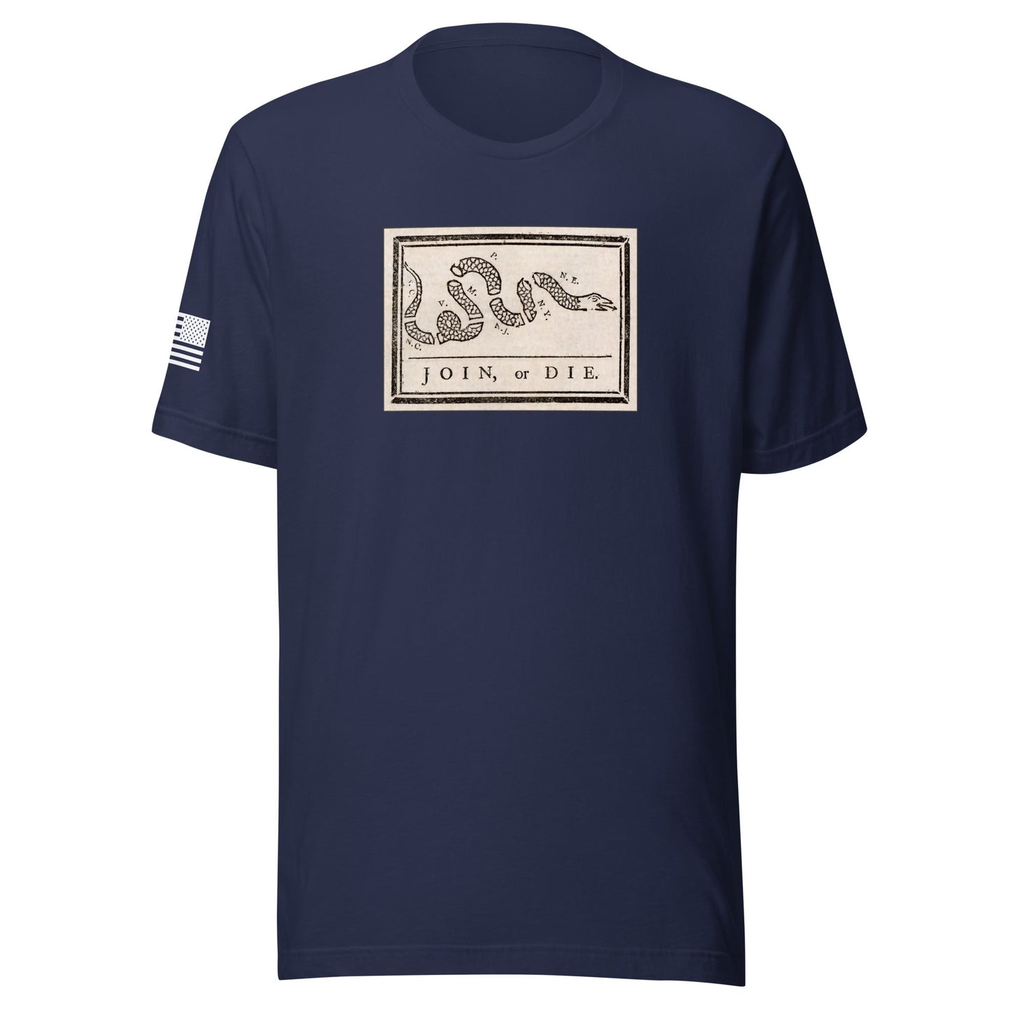 "Join or Die" Flag | Short Sleeve Jersey T-Shirt | Bella + Canvas T-Shirt Gun Beaver Navy S