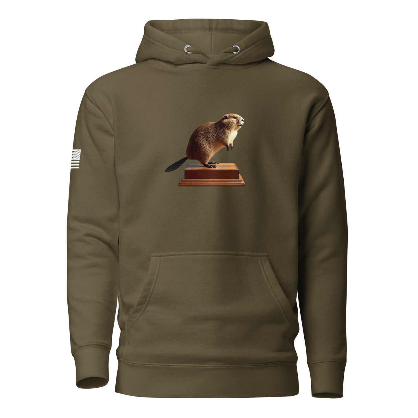 "Thank you. I just had it stuffed." Stuffed Beaver | Premium Cotton Hoodie Cotton Hoodie Gun Beaver Military Green S