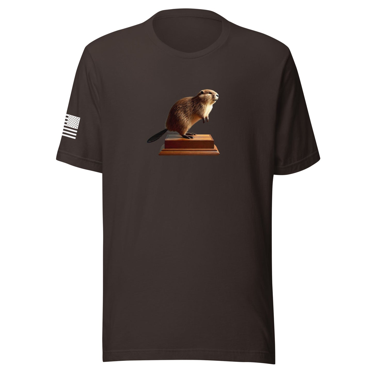 "Thank you. I just had it stuffed." Stuffed Beaver | Short Sleeve Jersey T-Shirt | Bella + Canvas T-Shirt Gun Beaver Brown S