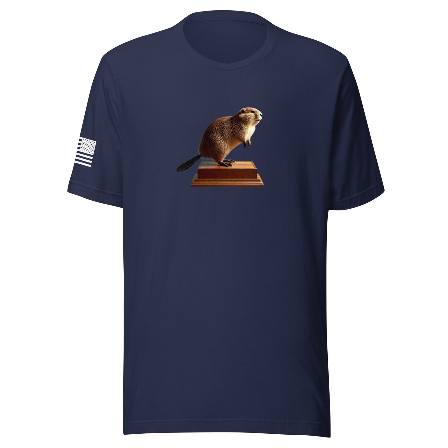 "Thank you. I just had it stuffed." Stuffed Beaver | Short Sleeve Jersey T-Shirt | Bella + Canvas T-Shirt Gun Beaver Navy S