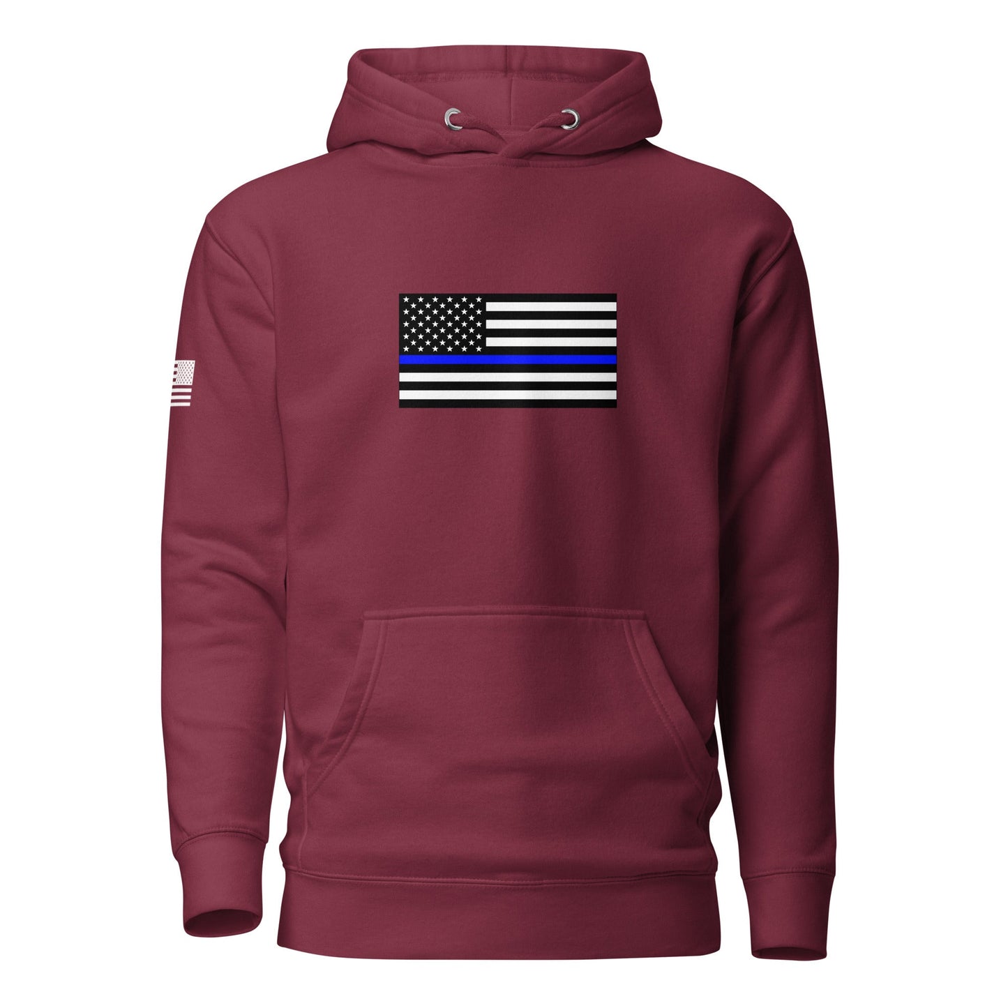 Thin Blue Line Flag | Premium Cotton Hoodie Cotton Hoodie Gun Beaver Maroon S