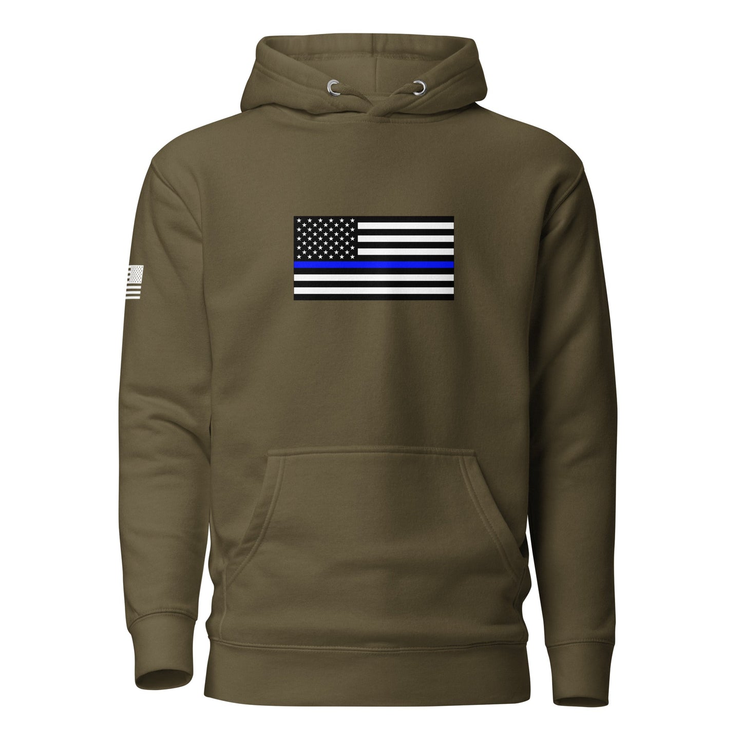 Thin Blue Line Flag | Premium Cotton Hoodie Cotton Hoodie Gun Beaver Military Green S