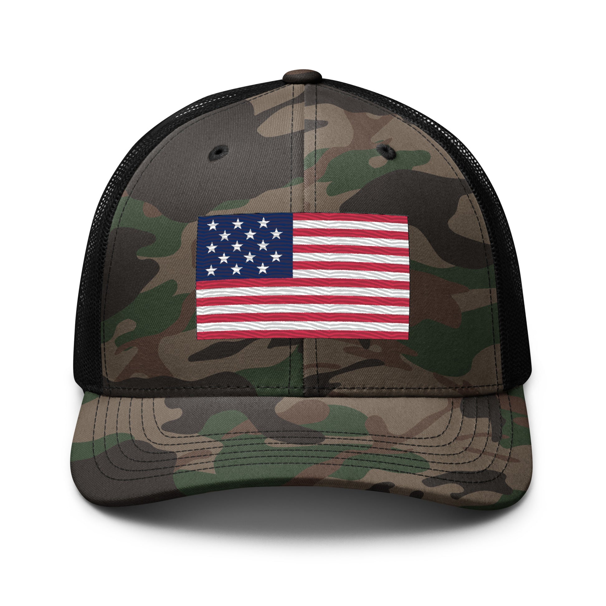 Embroidered 1812 Flag ("The Star-Spangled Banner") | Camouflage Trucker Cap Camouflage Trucker Cap Gun Beaver Camo/Black  