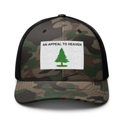 Embroidered "An Appeal to Heaven" Flag | Camouflage Trucker Cap Camouflage Trucker Cap Gun Beaver Camo/Black  