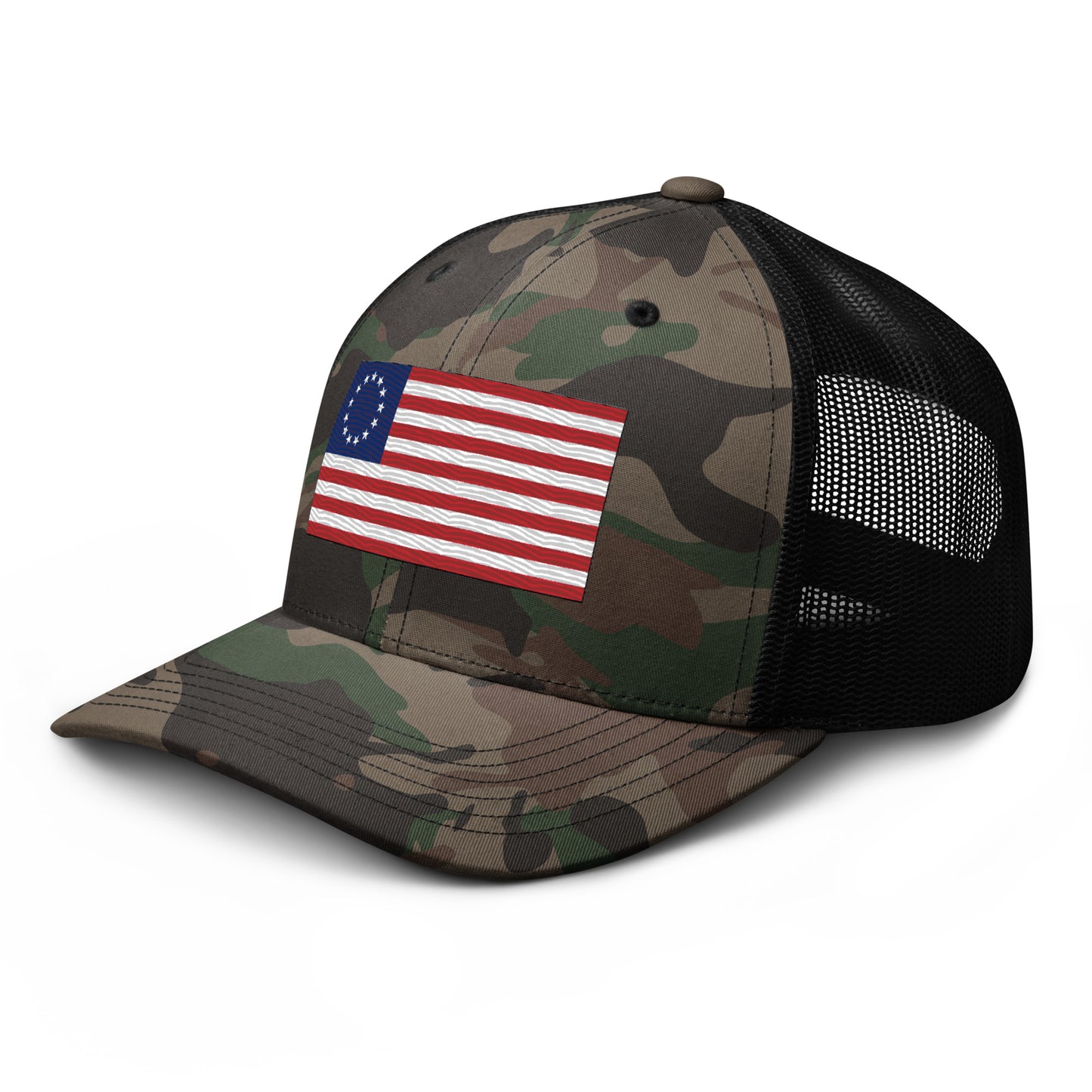 Embroidered Betsy Ross Flag | Camouflage Trucker Cap Camouflage Trucker Cap Gun Beaver   