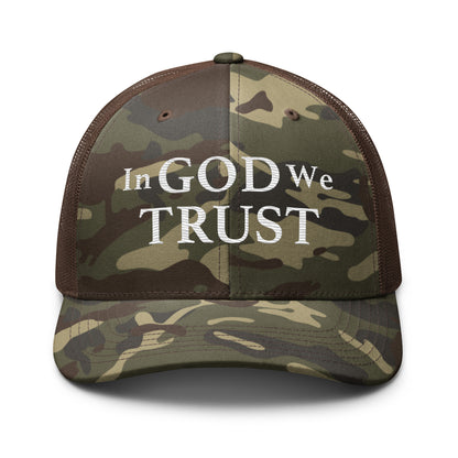 Embroidered "In God We Trust" | Camouflage Trucker Cap Camouflage Trucker Cap Gun Beaver Camo/Brown  