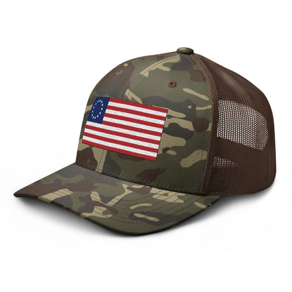 Embroidered Betsy Ross Flag | Camouflage Trucker Cap Camouflage Trucker Cap Gun Beaver   