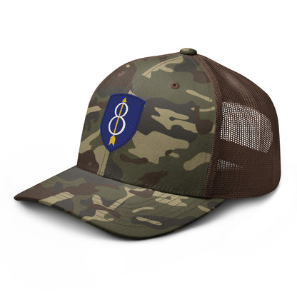 Embroidered 8th Infantry Division Insignia ("Pathfinder") | Camouflage Trucker Cap Camouflage Trucker Cap Gun Beaver   