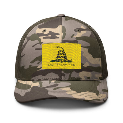 Embroidered "Don't Tread on Me" Gadsden Flag | Camouflage Trucker Cap Camouflage Trucker Cap Gun Beaver Camo/Olive  