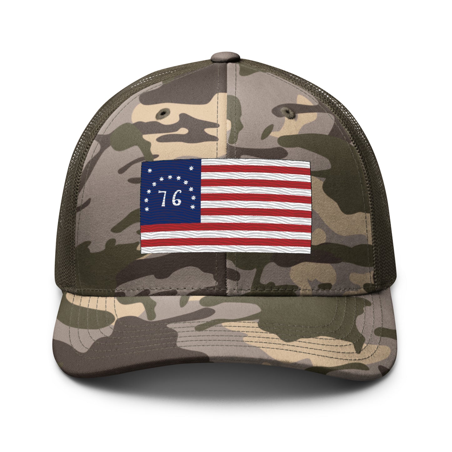 Embroidered Bennington Flag | Camouflage Trucker Cap Camouflage Trucker Cap Gun Beaver Camo/Olive  