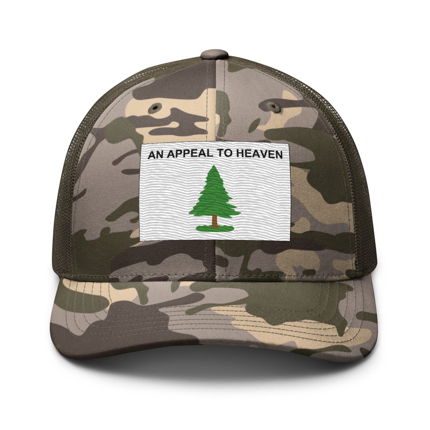 Embroidered "An Appeal to Heaven" Flag | Camouflage Trucker Cap Camouflage Trucker Cap Gun Beaver Camo/Olive  